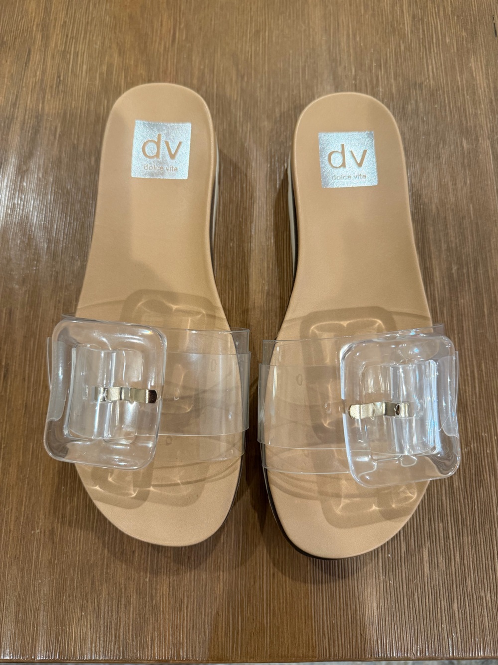 Dolce Vita Clear Strap Slide Sandals with Nude Footbed